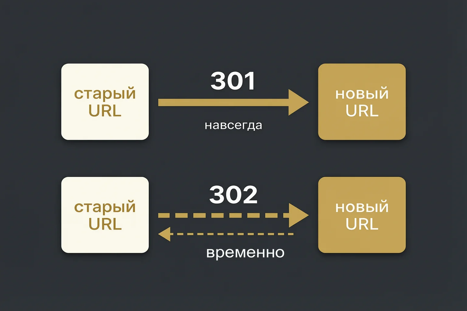 301 редирект переносит адрес навсегда, 302 - временно с возвратом